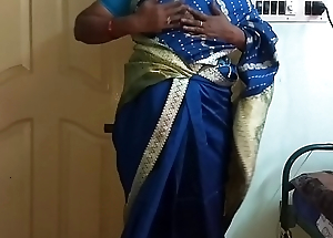 des indian horny cheating tamil telugu kannada malayalam hindi spliced vanitha wearing despondent affect unduly saree  equally big boobs and shaved pussy fluster hard boobs fluster nip rubbing pussy masturbation