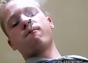 Alluring abnormal Jason oozes cum after stroking and smoking