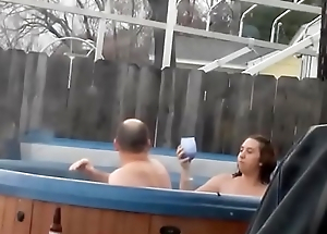 spying on eleemosynary neighbour with a slut in the hot tub