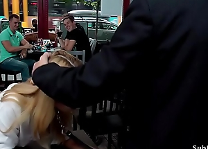 Blonde caned together with anal fucked in bar
