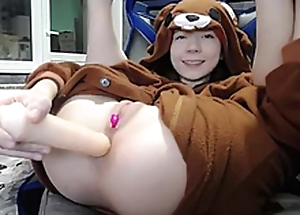 Sexy brunette teen bear kit masturbating on webcam
