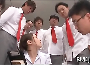 Alluring teacher tries cocks thither all holes plus bukkake