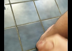Chubby cadger cums on bathroom floor